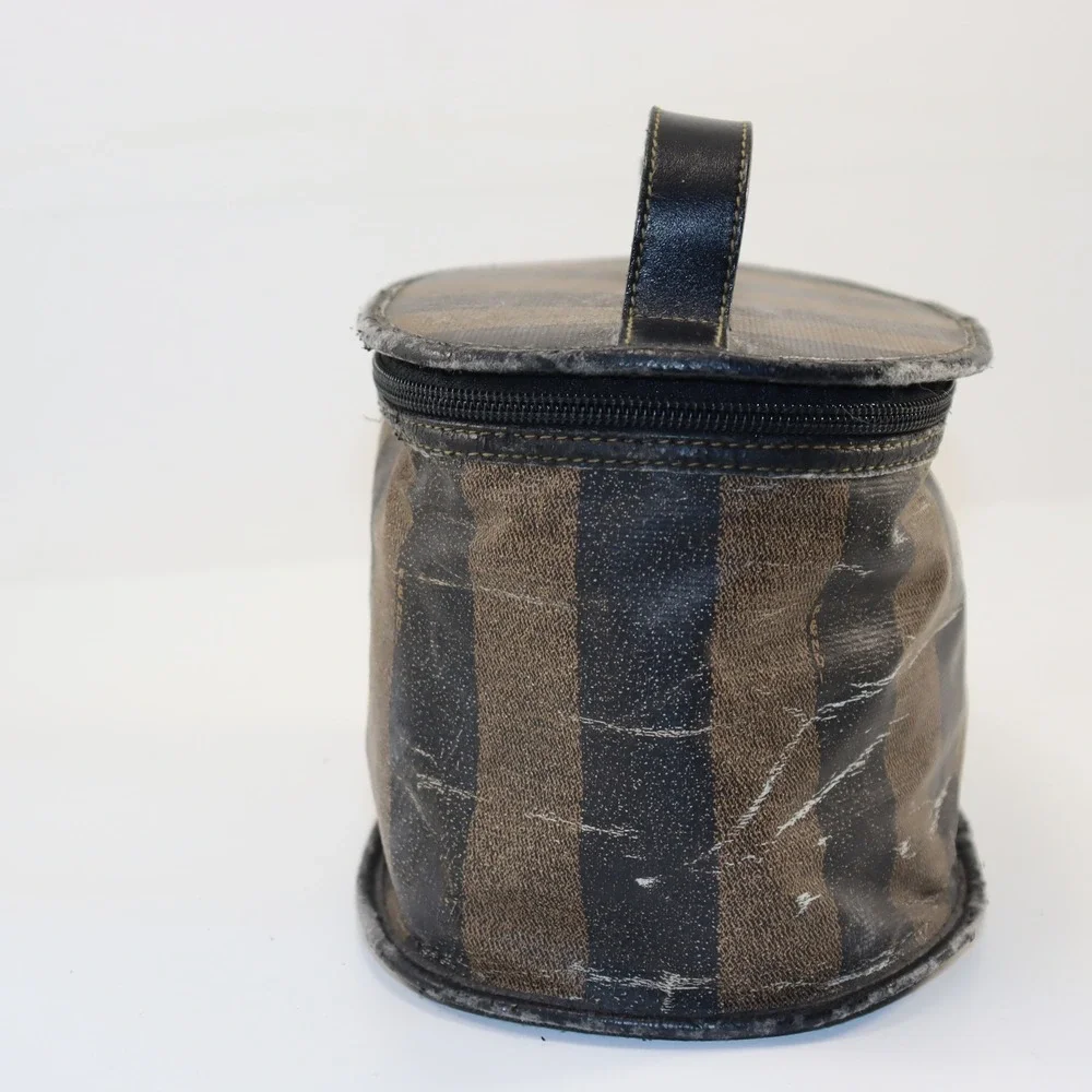 Fendi Vanity Case Womens OS Brown Pequin Stripe Vintage Project Bag‎ Luxury